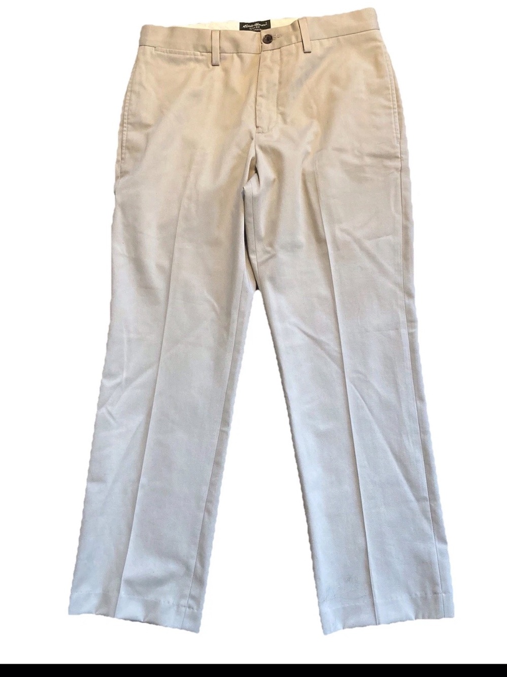 Eddie Bauer Men's Tan Flat Front Khaki Pants Slim Fit 32x30, 100% Cotton